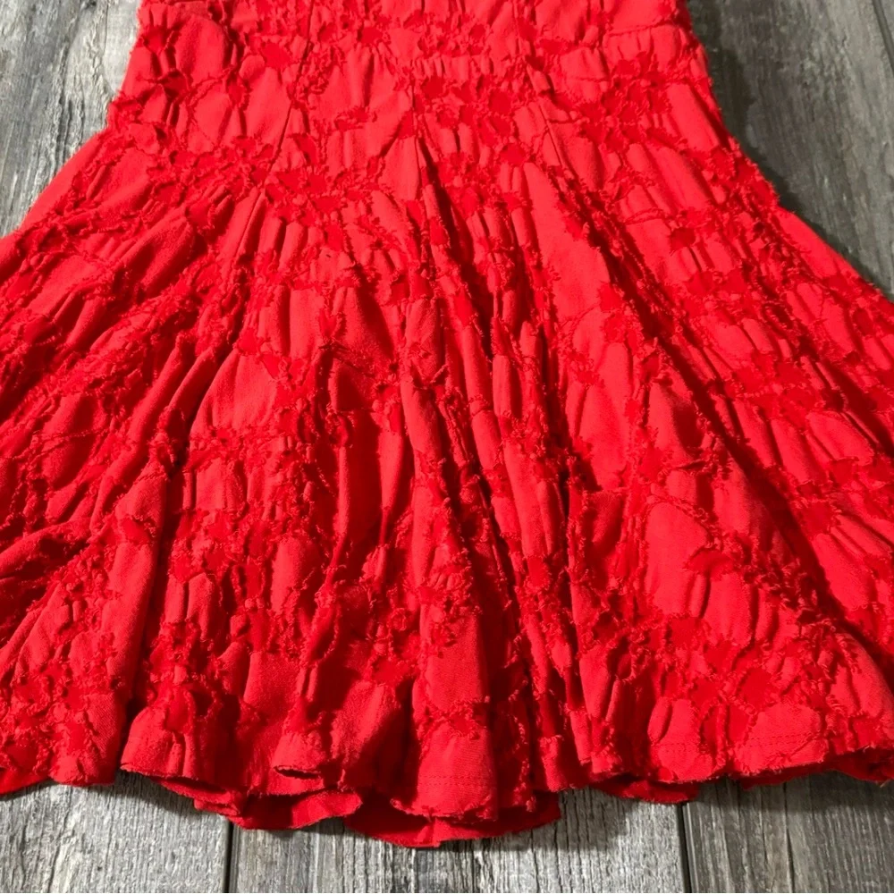 Free People Vintage Flared Burnt Red Mini Dress Floral Design - S - Picture 10 of 13